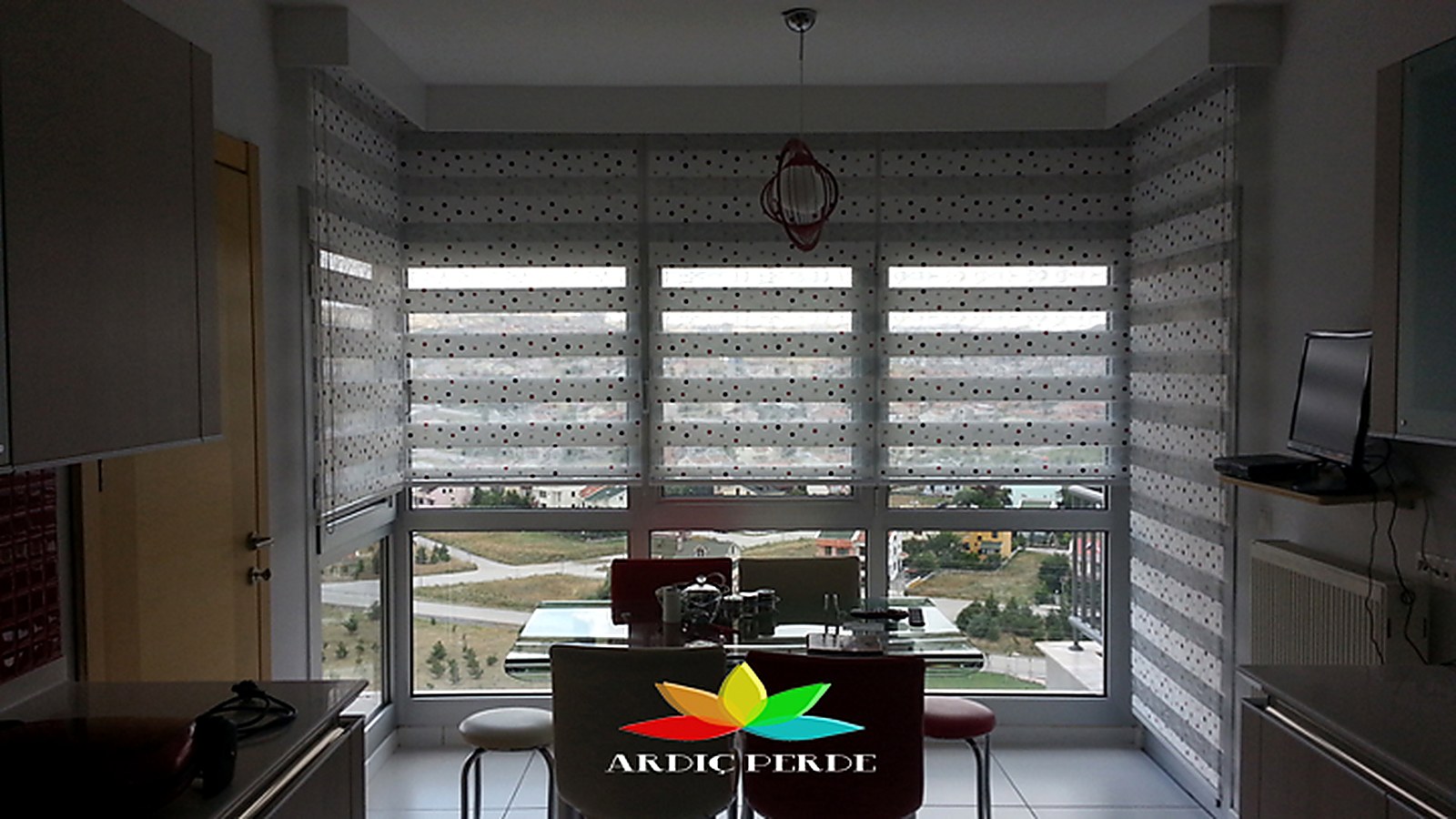 Ümitköy Hilmi Barlas Arinna Park Residences (Çankaya / Ankara) — Kitchen Window Stain-Repellent Resin-Coated Washable Polka-Dot Zebra Blind Installation