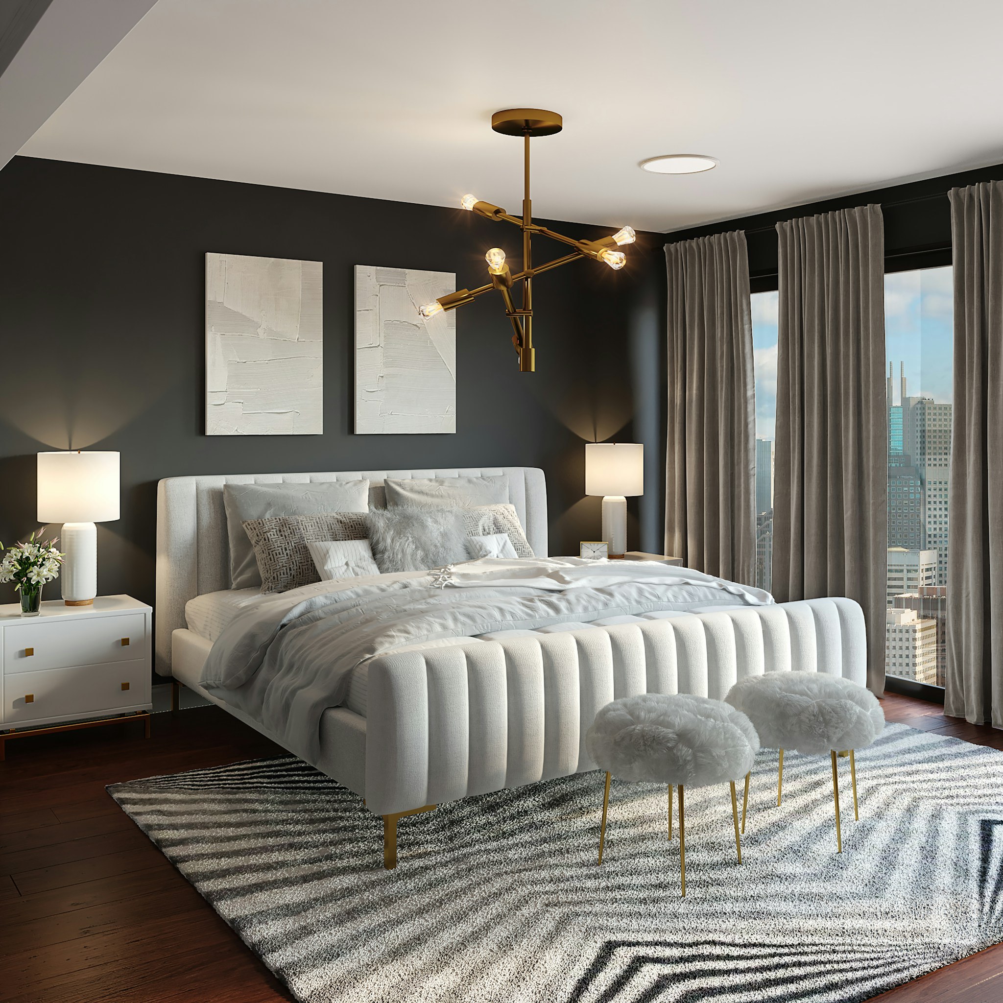 Ardıç Curtain Bespoke Home Textile Collection (Ankara) — Black Organza Canopy Sheer, Silver Sequin-Embroidered & Tiered Ruffled Luxury Bedspread Set
