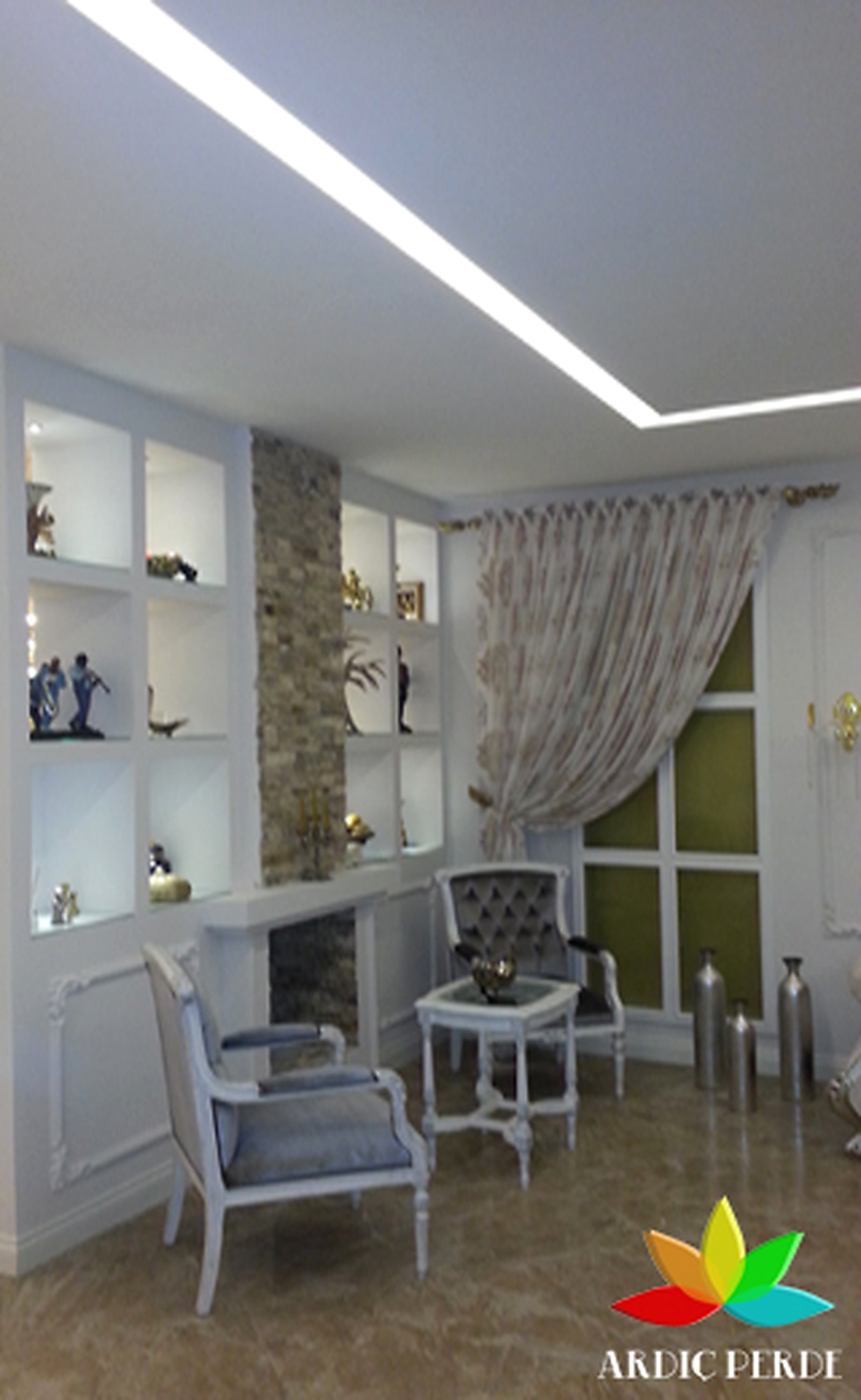 Görkem Furniture Showroom (Siteler / Ankara) — Somfy RTS Remote-Controlled Motorized Zebra Shades & Bespoke Classical Drapery (Showcase 9)