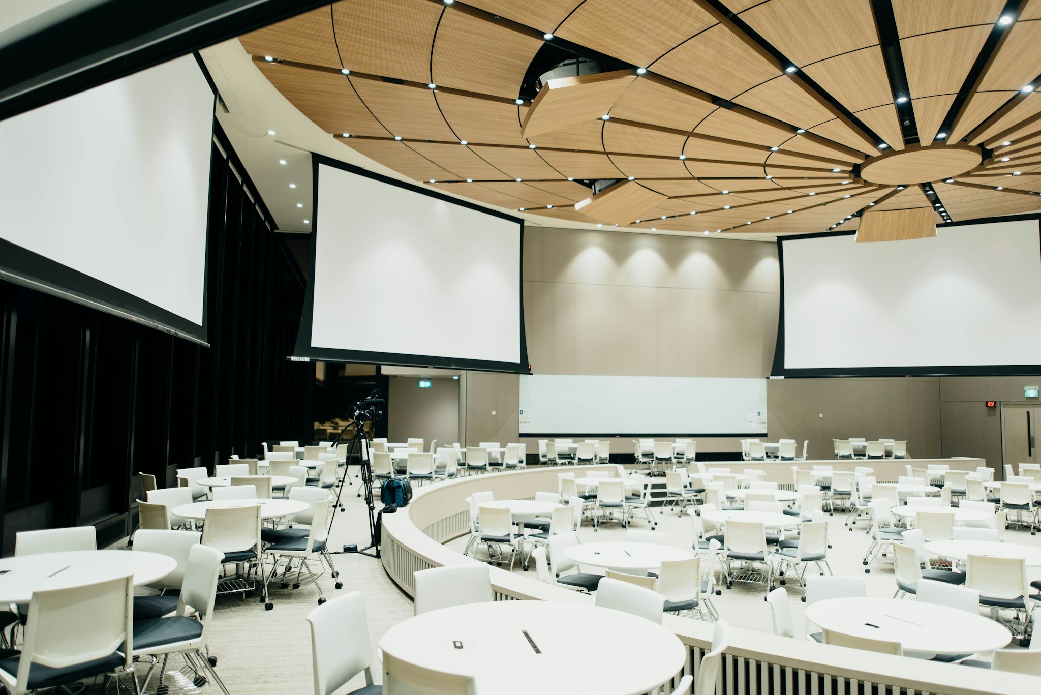 Ankara Hotel Ballroom & Conference Hall Project — Ceiling-Recessed Aluminum Cassette Somfy Motorized Matte-White Wide Projection Screen Installation