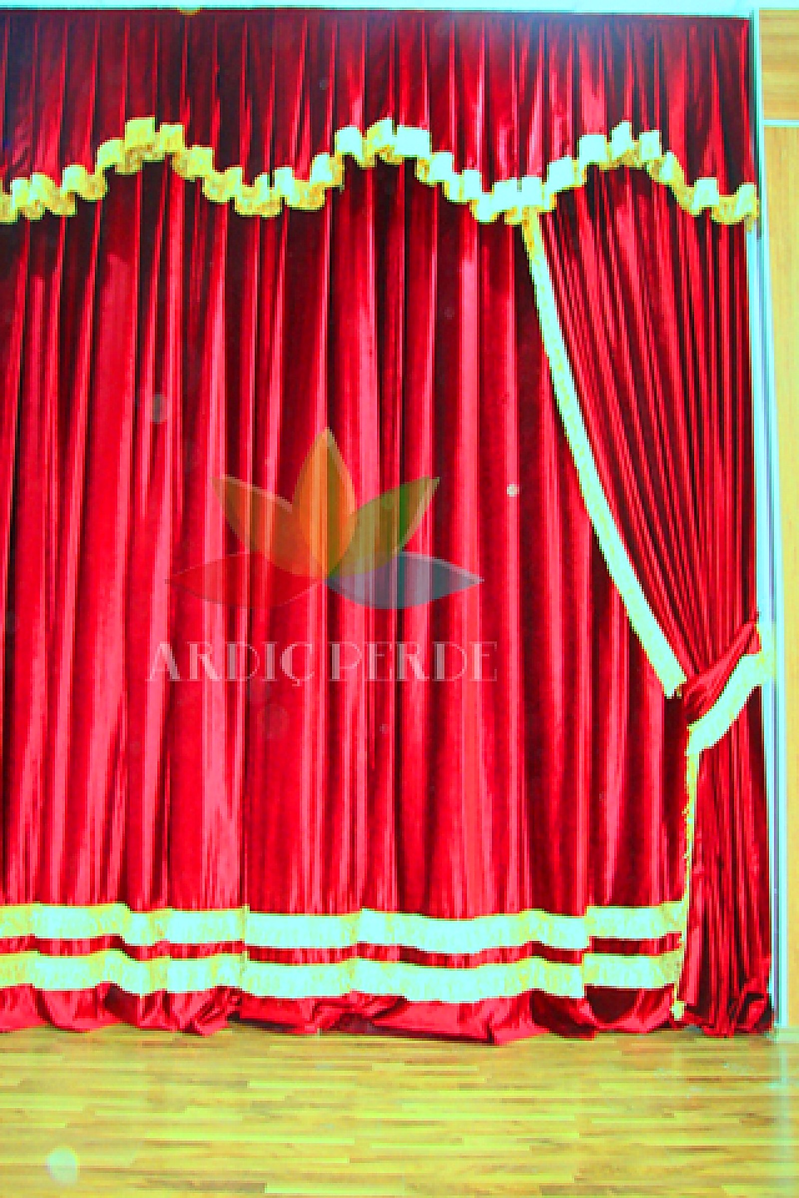 Filyos Municipality Cultural & Conference Center — DIN 4102 B1 Flame-Retardant 450 g/m² Acoustic Burgundy Velvet Motorized Stage & Projection Curtain System (Stage View 322)