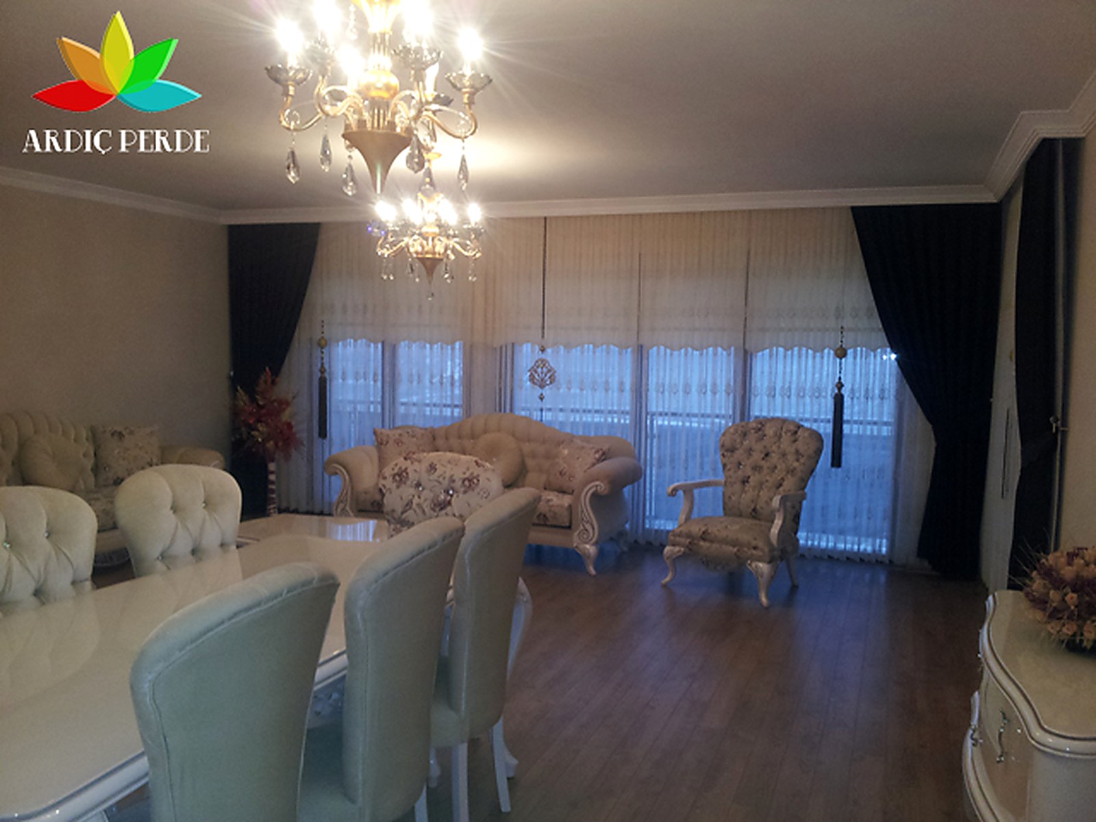 Yaşamkent Villa & Residence Project (Çayyolu / Çankaya, Ankara) — Motorized Criss-Cross Salon Drapery & Geometric Jacquard Zebra Shades (Room View 4)